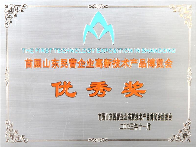 首屆山東民營(yíng)企業(yè)高新技術(shù)產(chǎn)品博覽會(huì)優(yōu)秀獎(jiǎng)